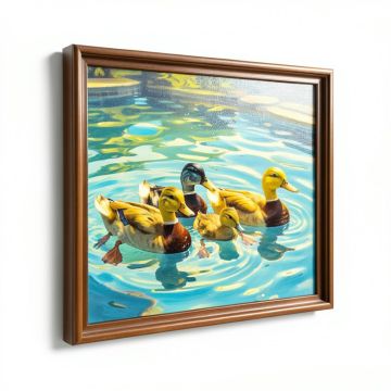 Pool Party ( Ducks ) By Lucia Heffernan - Floater Frame Painting Print On Canvas (synthetic illustration; no displayed measurements)
