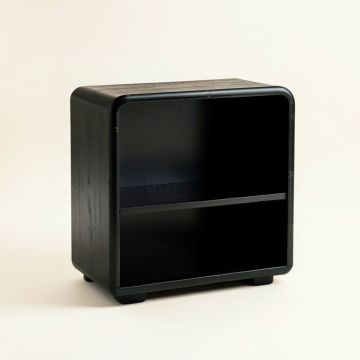 Juniper Arc Low Bookcase - Black (synthetic illustration; no displayed measurements)
