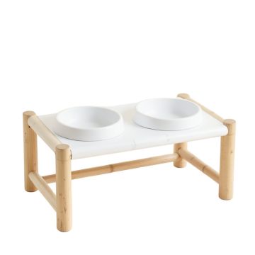 Elm Branch Pet Feeding Stand With Two Plain Empty Bowls - White