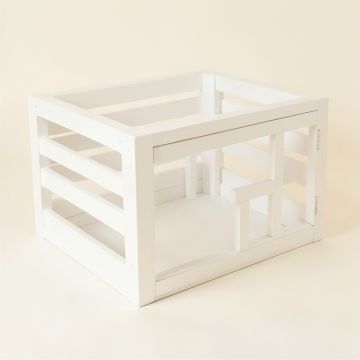 Juniper Bridge Empty Furniture-Style Pet Crate - White (synthetic illustration; no displayed measurements)