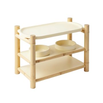 Slate Bridge Pet Feeding Stand With Two Plain Empty Bowls - Cream