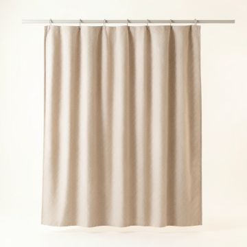 Olive Bend Shower Curtain Hanging Flat From A Plain Rod - Beige (synthetic illustration; no displayed measurements)