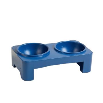River Bend Pet Feeding Stand With Two Plain Empty Bowls - Blue