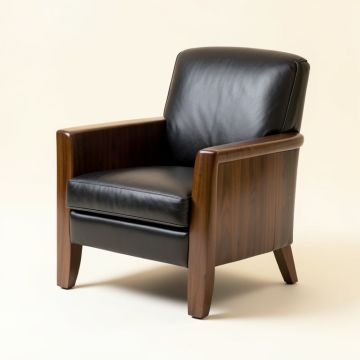 Leather Arm Chair In Walnut/Black (synthetic illustration; no displayed measurements)