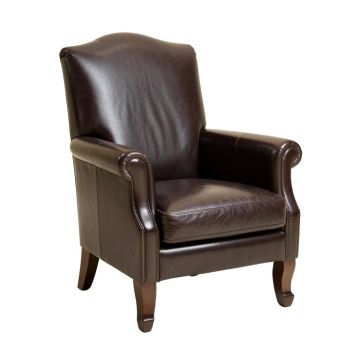Leather Queen Anne Back Arm Chair In Dark Brown