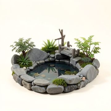 Cinda Stone Pond And Bridge Fairy Garden (synthetic illustration; no displayed measurements)