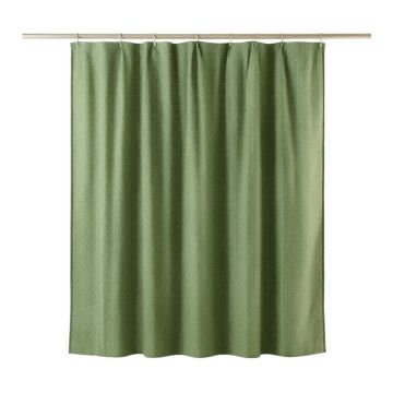 Juniper Bend Shower Curtain Hanging Flat From A Plain Rod - Green