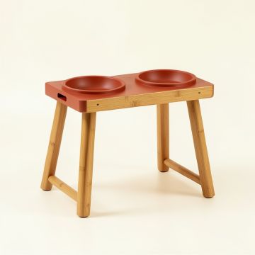 River Brook Pet Feeding Stand With Two Plain Empty Bowls - Terracotta (synthetic illustration; no displayed measurements)
