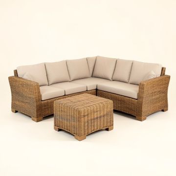 Holliston 3 Piece Rattan Sectional Seating Group With Cushions (synthetic illustration; no displayed measurements)