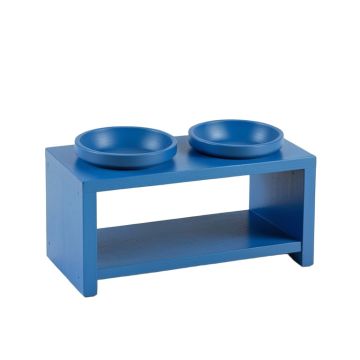 Clay Bend Pet Feeding Stand With Two Plain Empty Bowls - Blue