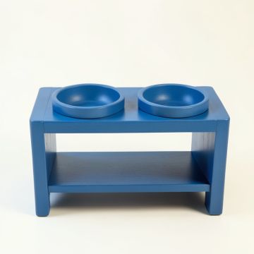 Flint Edge Pet Feeding Stand With Two Plain Empty Bowls - Blue (synthetic illustration; no displayed measurements)