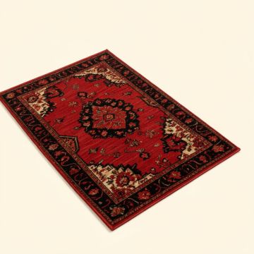 Abstract Machine Made Power Loom Wool And Polyester Red/Black Area Rug (synthetic illustration; no displayed measurements)