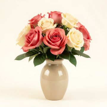 Real-Touch Artificial Roses Floral Arrangement In Vase (synthetic illustration; no displayed measurements)