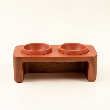 Dawn Bend Pet Feeding Stand With Two Plain Empty Bowls - Terracotta (synthetic illustration; no displayed measurements)