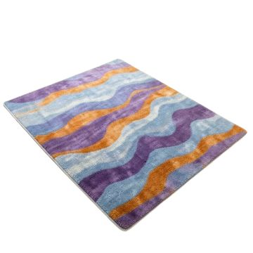 Ombre Hand Drawn Waves Sky Blue/Purple/Orange Area Rug
