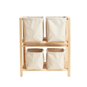 Linden Branch Laundry Sorting Station With Plain Removable Bags - Beige