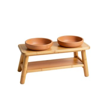 Dawn Crossing Pet Feeding Stand With Two Plain Empty Bowls - Terracotta (synthetic illustration; no displayed measurements)