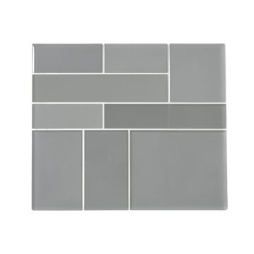 Linear Foil Random Sized Glass Mosaic Tile In Glossy Gray/Blend