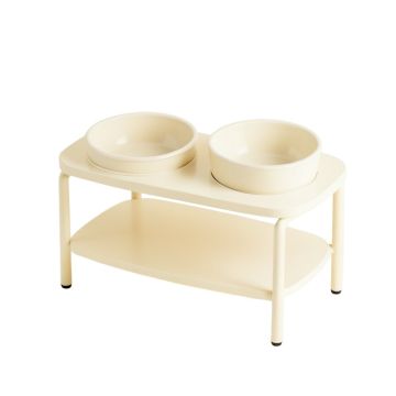 Spruce Bridge Pet Feeding Stand With Two Plain Empty Bowls - Ivory