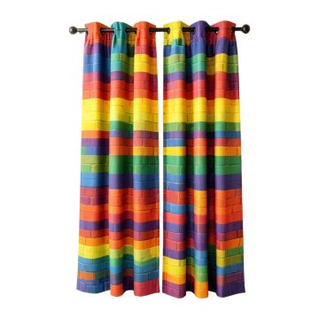 Cranford Colorful Home Rainbow Color Contour Display Futuristic Block Brick-Like Geometric Artisan Graphic Print & Text Semi-Sheer Rod Pocket Curtain Panel