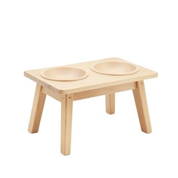 Lake Canyon Pet Feeding Stand With Two Plain Empty Bowls - Beige
