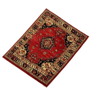 Oriental Machine Made Power Loom Wool/Polyester Red/Black/Beige Area Rug