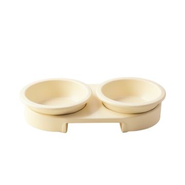 Bay Edge Pet Feeding Stand With Two Plain Empty Bowls - Ivory