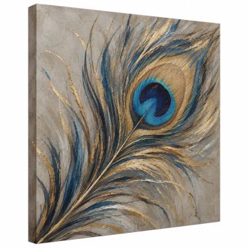 Golden Blue Peacock Feather I - Print On Canvas