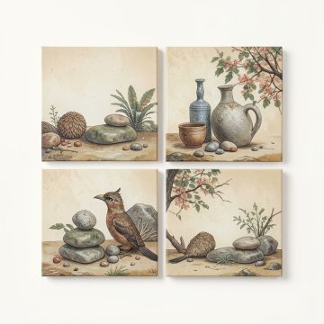 `` Water Stones 2 '' 4 Piece Photographic Print On Wrapped Canvas Set (synthetic illustration; no displayed measurements)