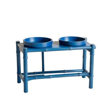 River Crossing Pet Feeding Stand With Two Plain Empty Bowls - Blue