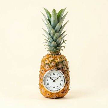 Pineapple Indoor/Outdoor Wall Clock And Thermometer (synthetic illustration; no displayed measurements)