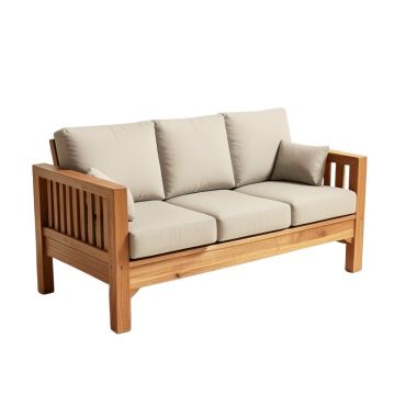Asther Teak Patio Sofa With Cushions (synthetic illustration; no displayed measurements)