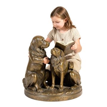 Siobhan Girl Petting Her Dog While Reading Statue