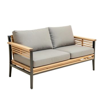 Marina Teak Patio Sofa With Cushions (synthetic illustration; no displayed measurements)