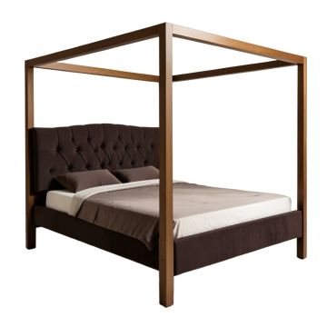 Atcan Queen Tufted Upholstered Low Profile Four Poster Bed