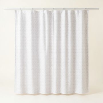 Spruce Bluff Shower Curtain Hanging Flat From A Plain Rod - White (synthetic illustration; no displayed measurements)
