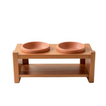 Fern Dell Pet Feeding Stand With Two Plain Empty Bowls - Terracotta