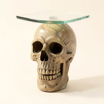 Lost Souls Gothic Skull Glass Topped End Table (synthetic illustration; no displayed measurements)