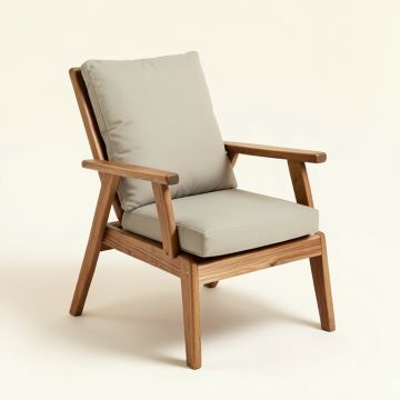 Joetta Outdoor Wood Patio Chair With Cushions (synthetic illustration; no displayed measurements)