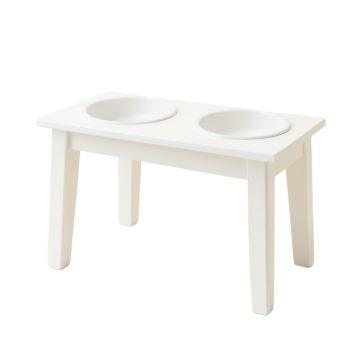 Dune Canyon Pet Feeding Stand With Two Plain Empty Bowls - White