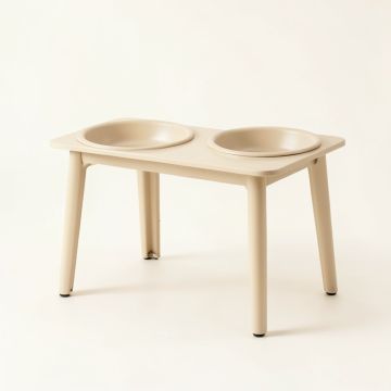 Flint Crest Pet Feeding Stand With Two Plain Empty Bowls - Beige (synthetic illustration; no displayed measurements)
