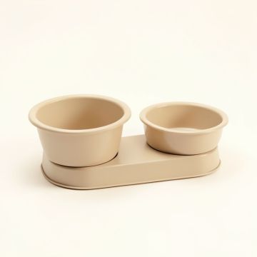 Cliff Bluff Pet Feeding Stand With Two Plain Empty Bowls - Beige (synthetic illustration; no displayed measurements)
