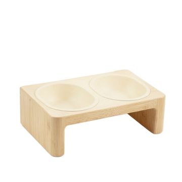 Brook Bridge Pet Feeding Stand With Two Plain Empty Bowls - Cream