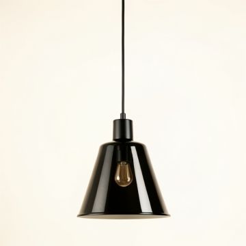 Oak Bend Pendant Light Suspended From One Plain Cable - Black (synthetic illustration; no displayed measurements)
