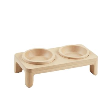 Olive Brook Pet Feeding Stand With Two Plain Empty Bowls - Beige