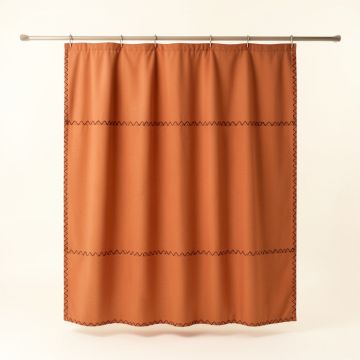 Aspen Falls Shower Curtain Hanging Flat From A Plain Rod - Terracotta (synthetic illustration; no displayed measurements)