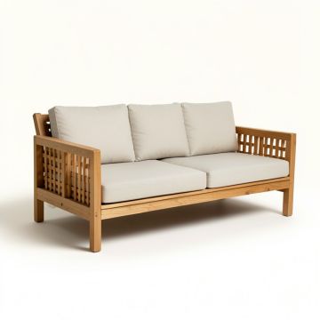 88.5 '' Wide Outdoor Teak Patio Sofa With Cushions (synthetic illustration; no displayed measurements)