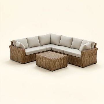 5 Piece Rattan Sectional Seating Group With Cushions (synthetic illustration; no displayed measurements)