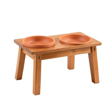 Alder Falls Pet Feeding Stand With Two Plain Empty Bowls - Terracotta