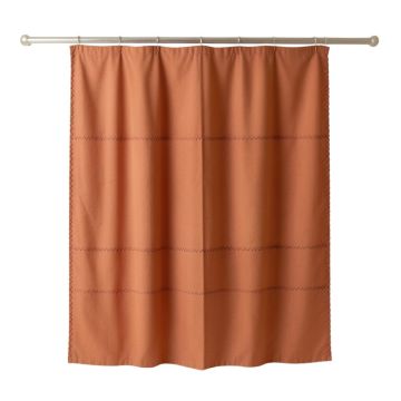 River Crossing Shower Curtain Hanging Flat From A Plain Rod - Terracotta